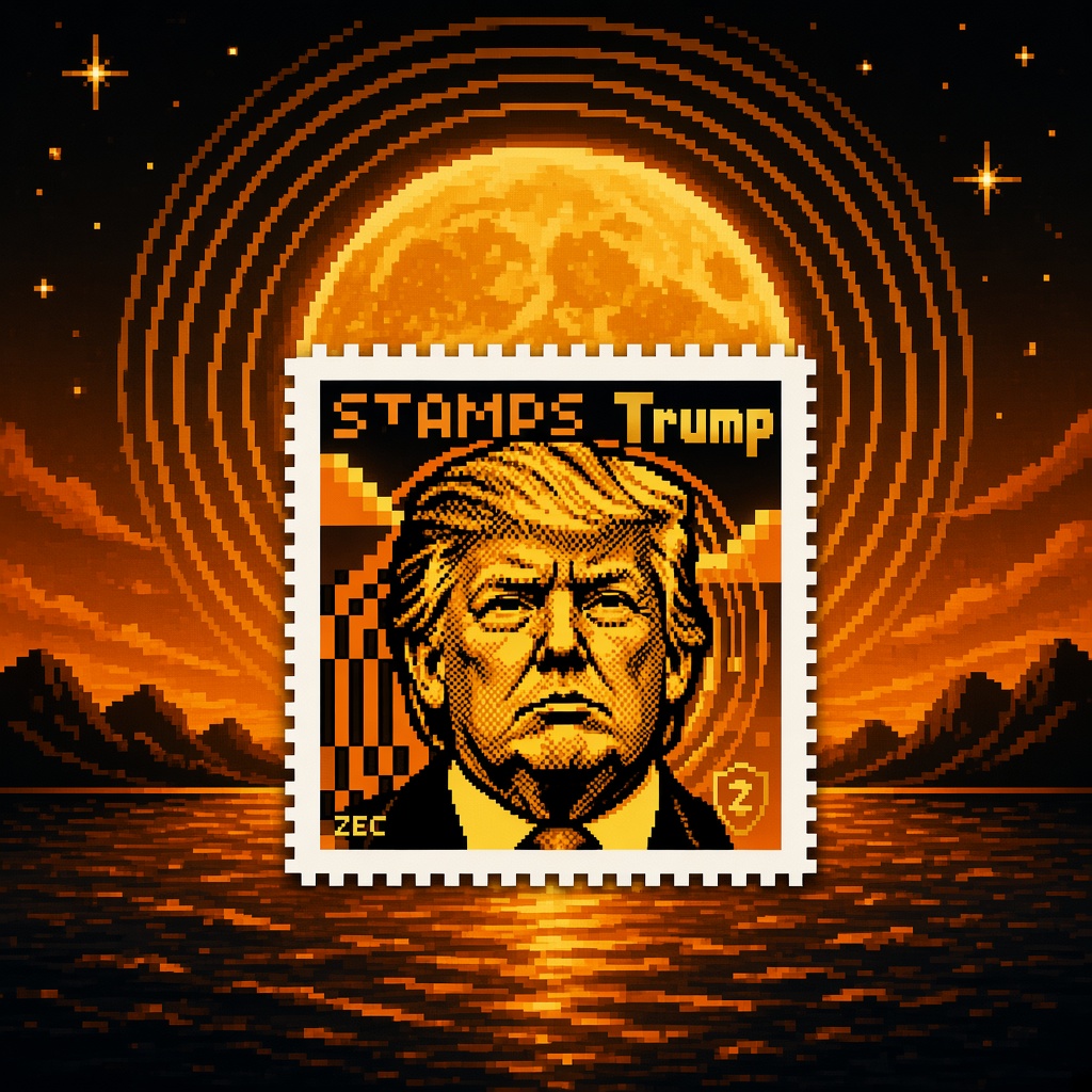 StampTrump stamp over a pixel moonrise